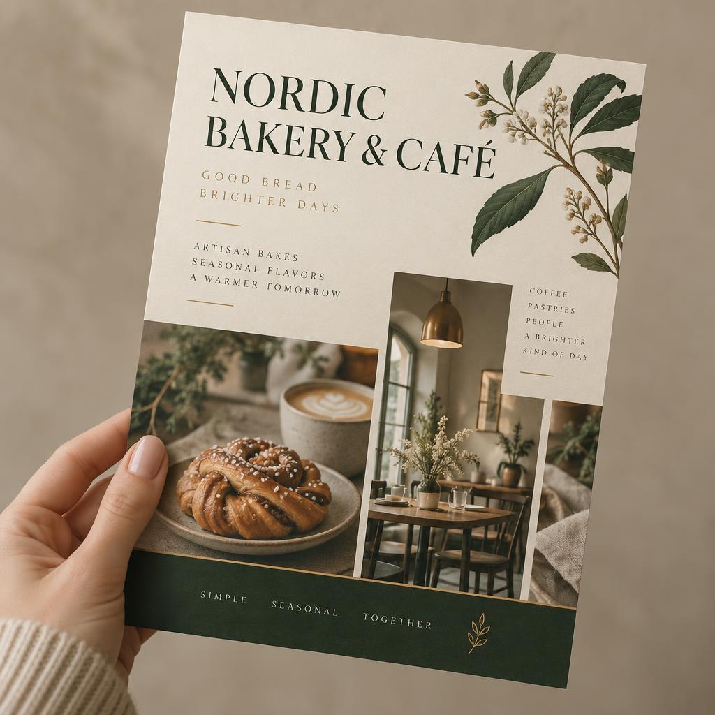 Flaieri näidis: reklaamleht skandinaavialikus stiilis